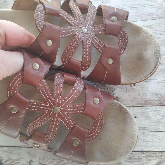 Dansko Serena Wedge Clog Sandal Leather brown Flower - Picture 12 of 12